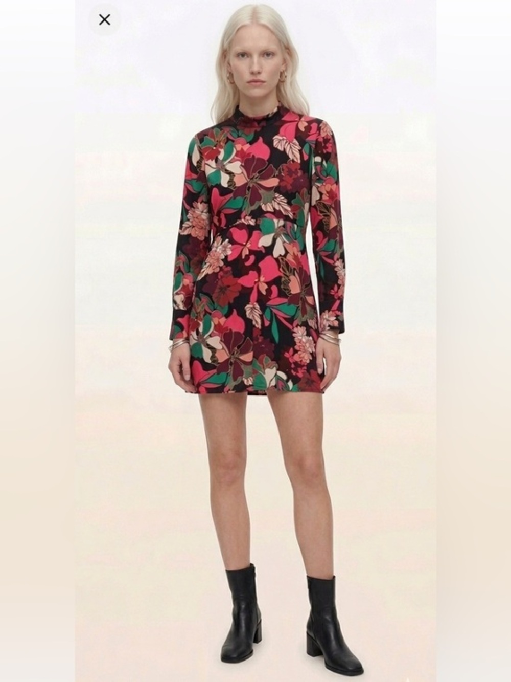 New Zara Floral Print Satin Effect Dress